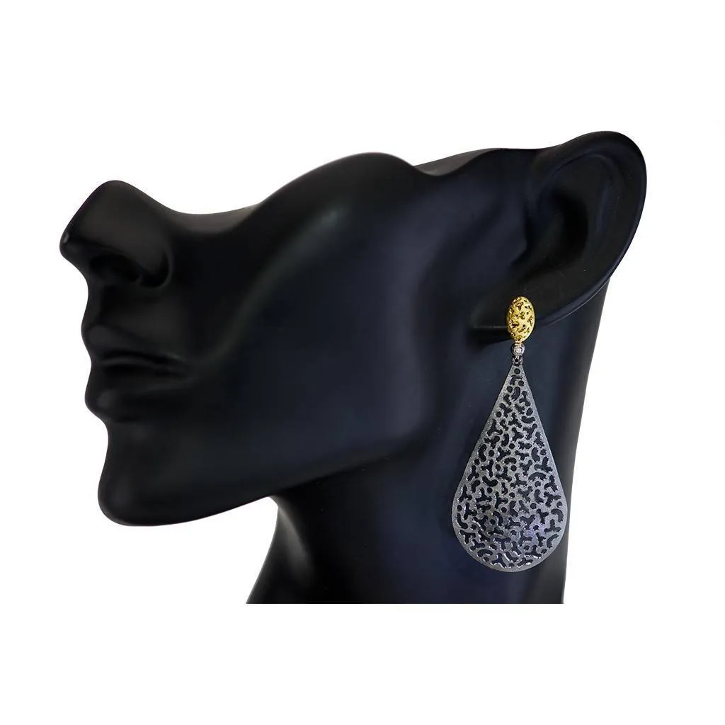 Gold Mismatched Festive Drop Earrings with Diamonds