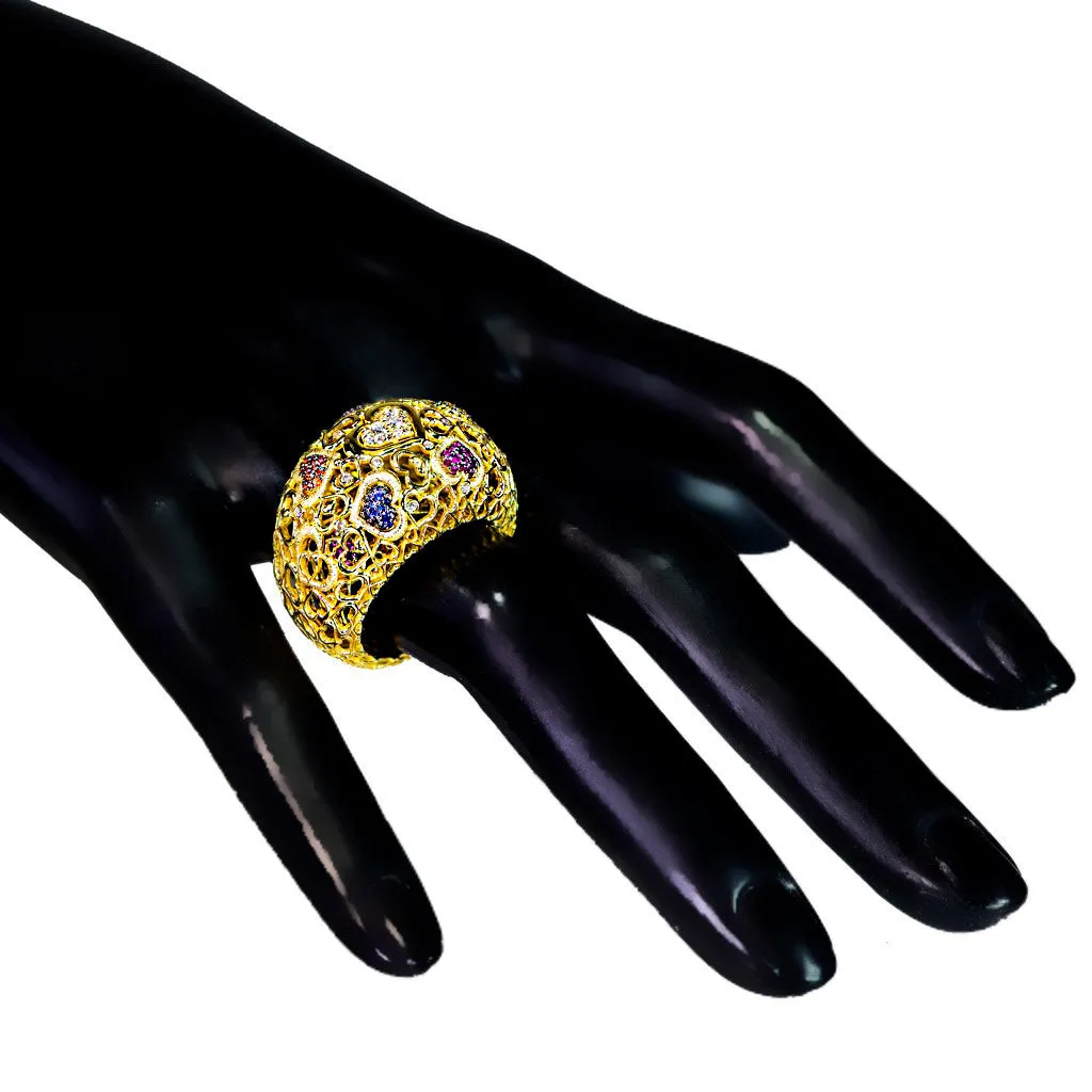 Gold Open Heart Ring with Gemstones