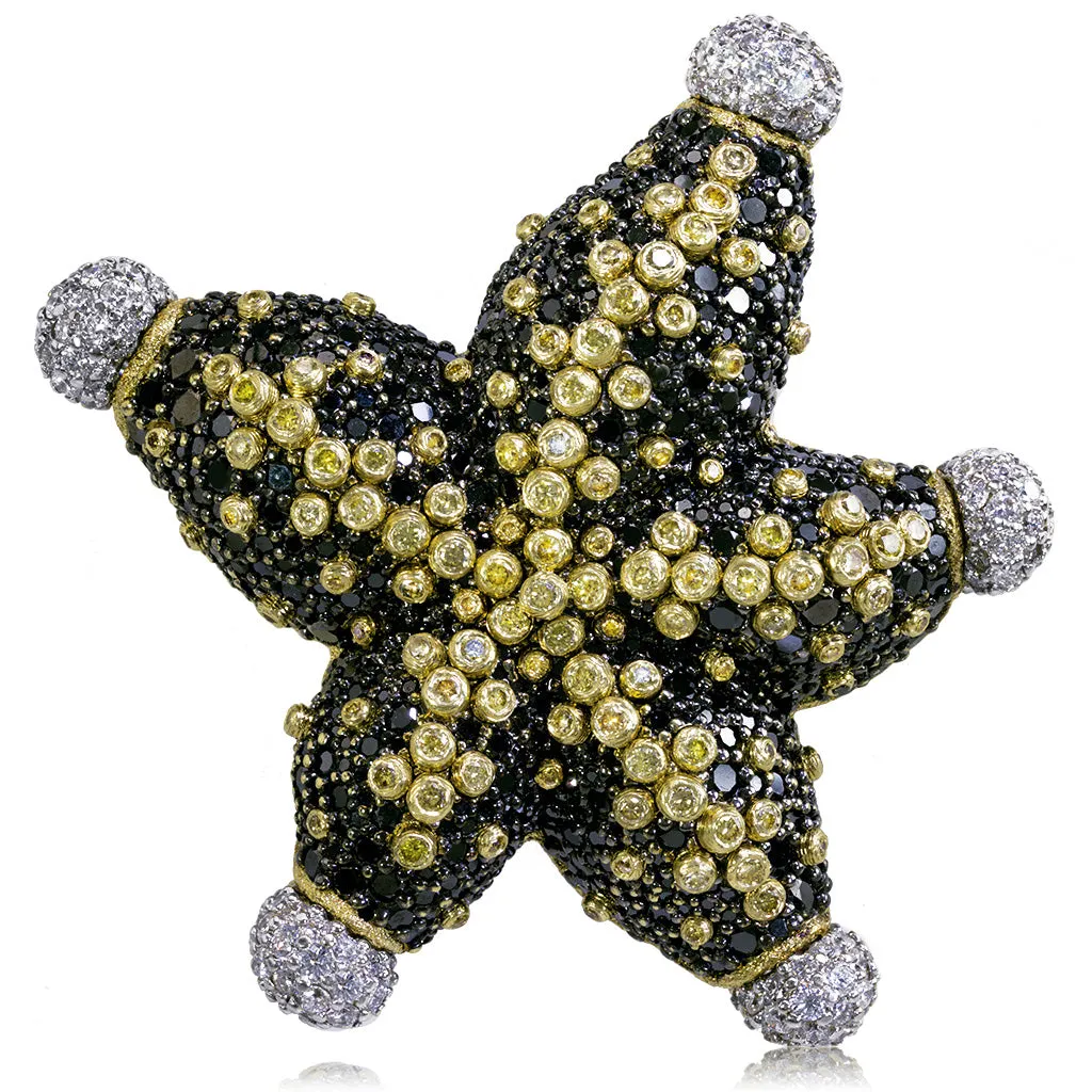 Gold Starfish Ring with Black Diamonds and Sapphires