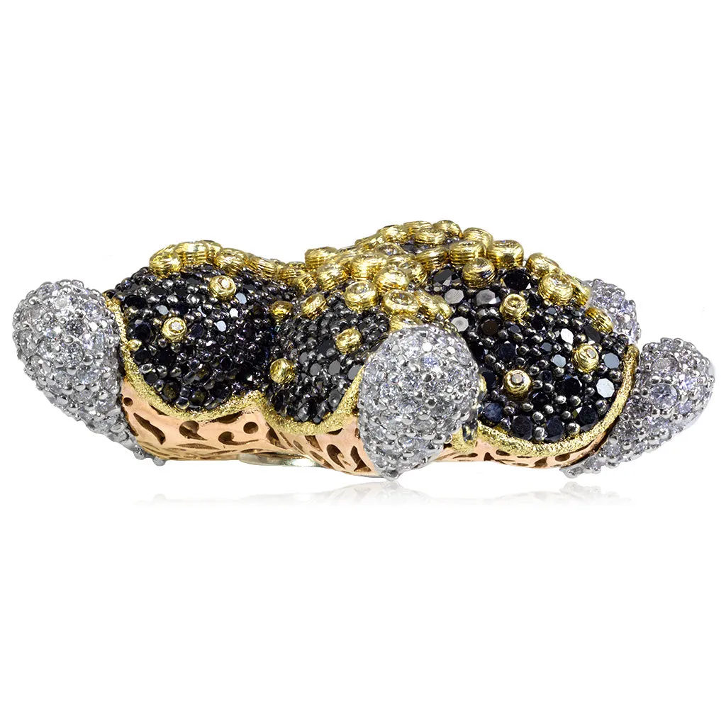 Gold Starfish Ring with Black Diamonds and Sapphires