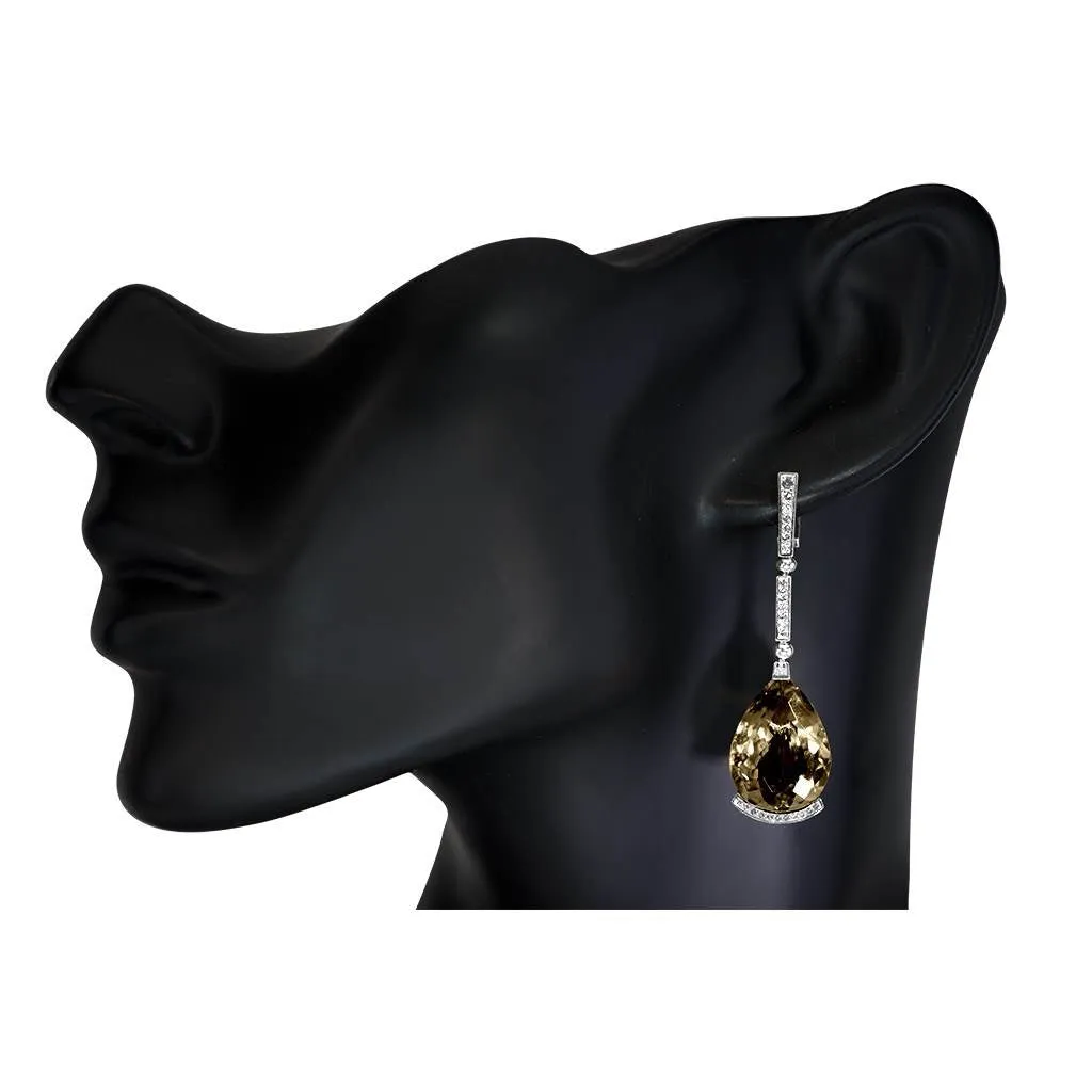 Gold Swan Drop Earrings with Smoky Quartz & Diamonds