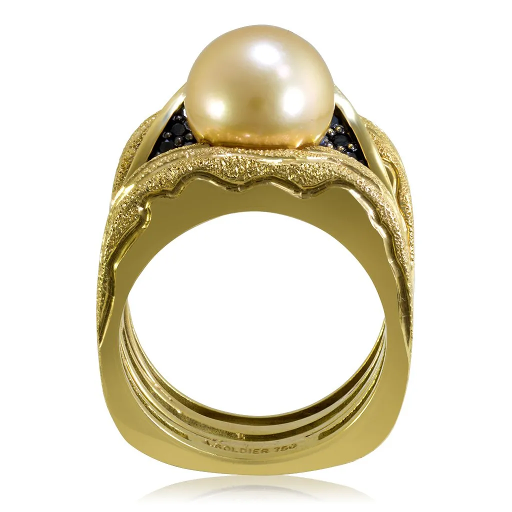 Gold Trinity Ring with Akoya Pearl & Diamonds