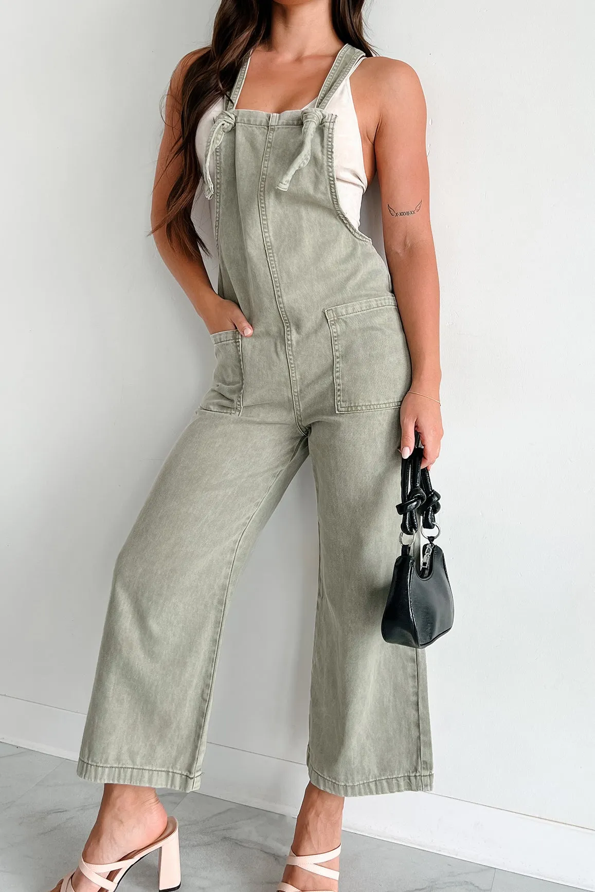 Hazen Knot Strap Zenana Overalls (Light Olive)