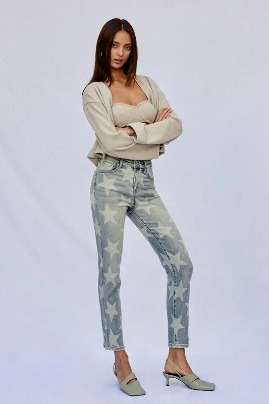 HIGH RISE STAR PRINTED GIRLFRIEND JEANS