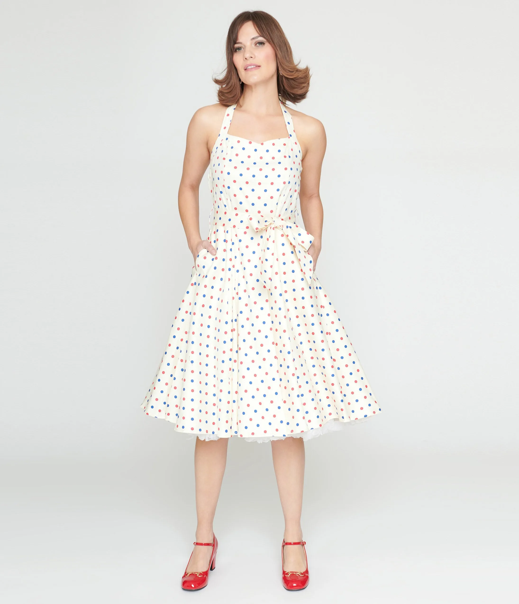 Ivory & Candy Dot Halter Swing Dress