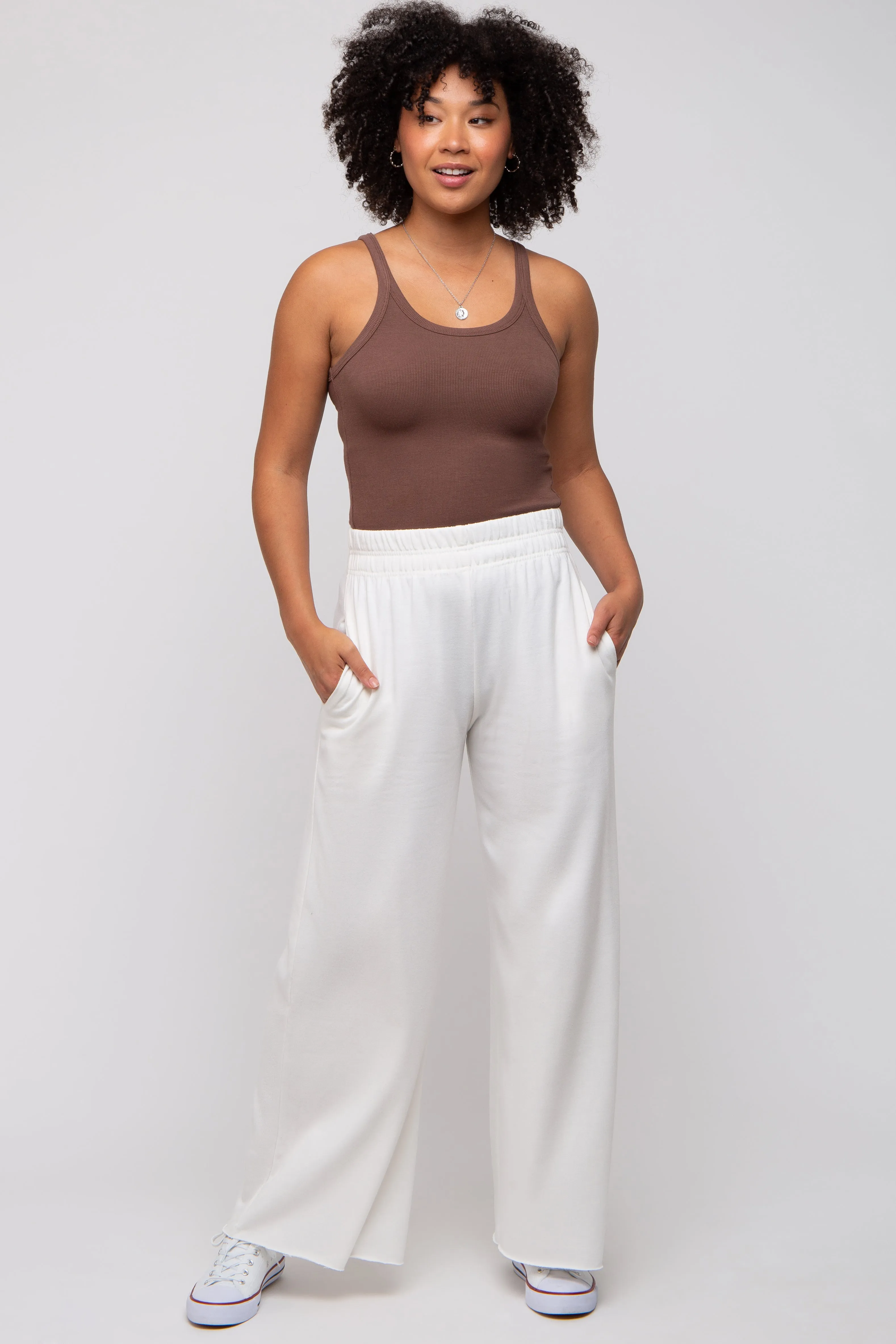 Ivory Soft Fleece Wide Leg Lounge Pants