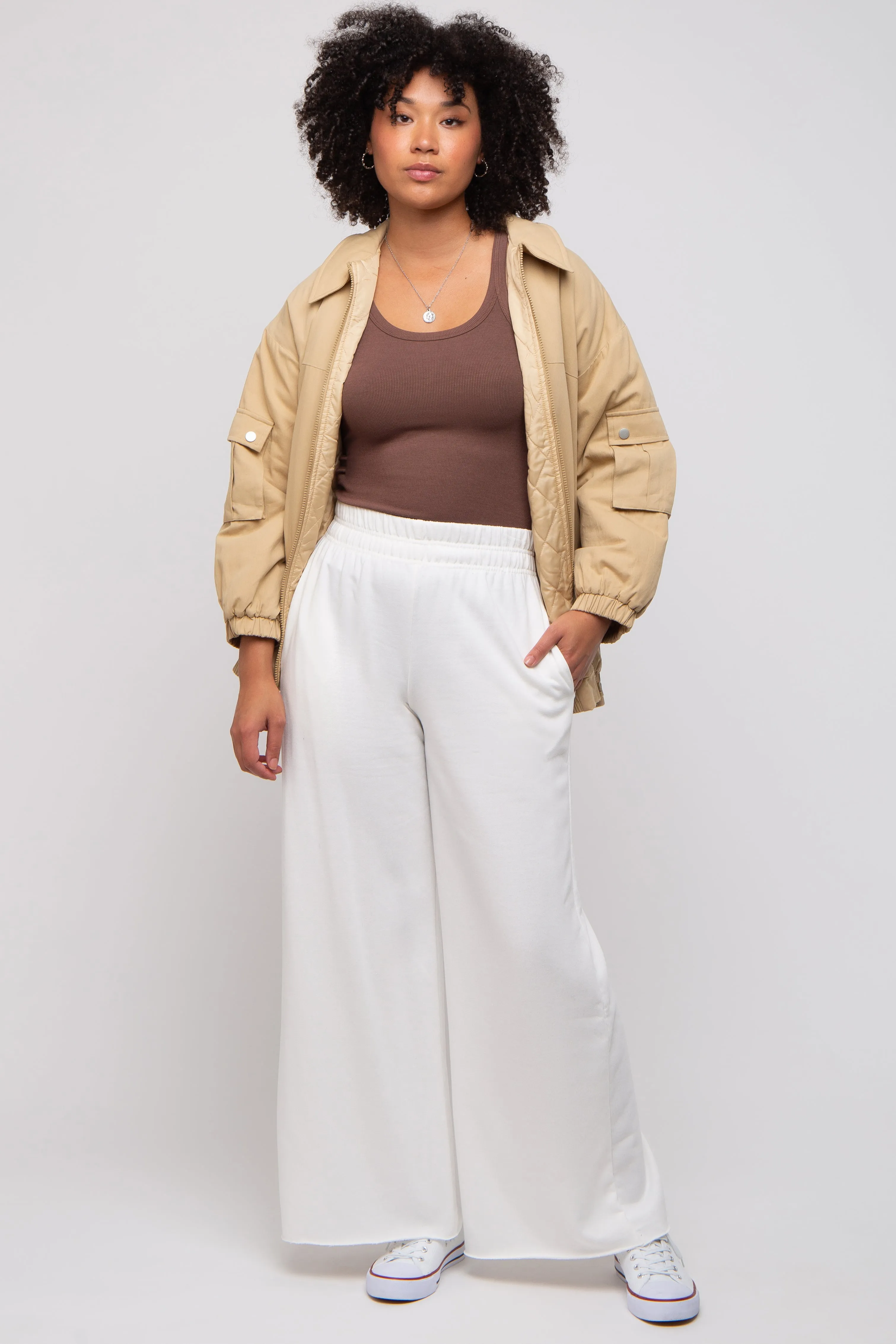 Ivory Soft Fleece Wide Leg Lounge Pants