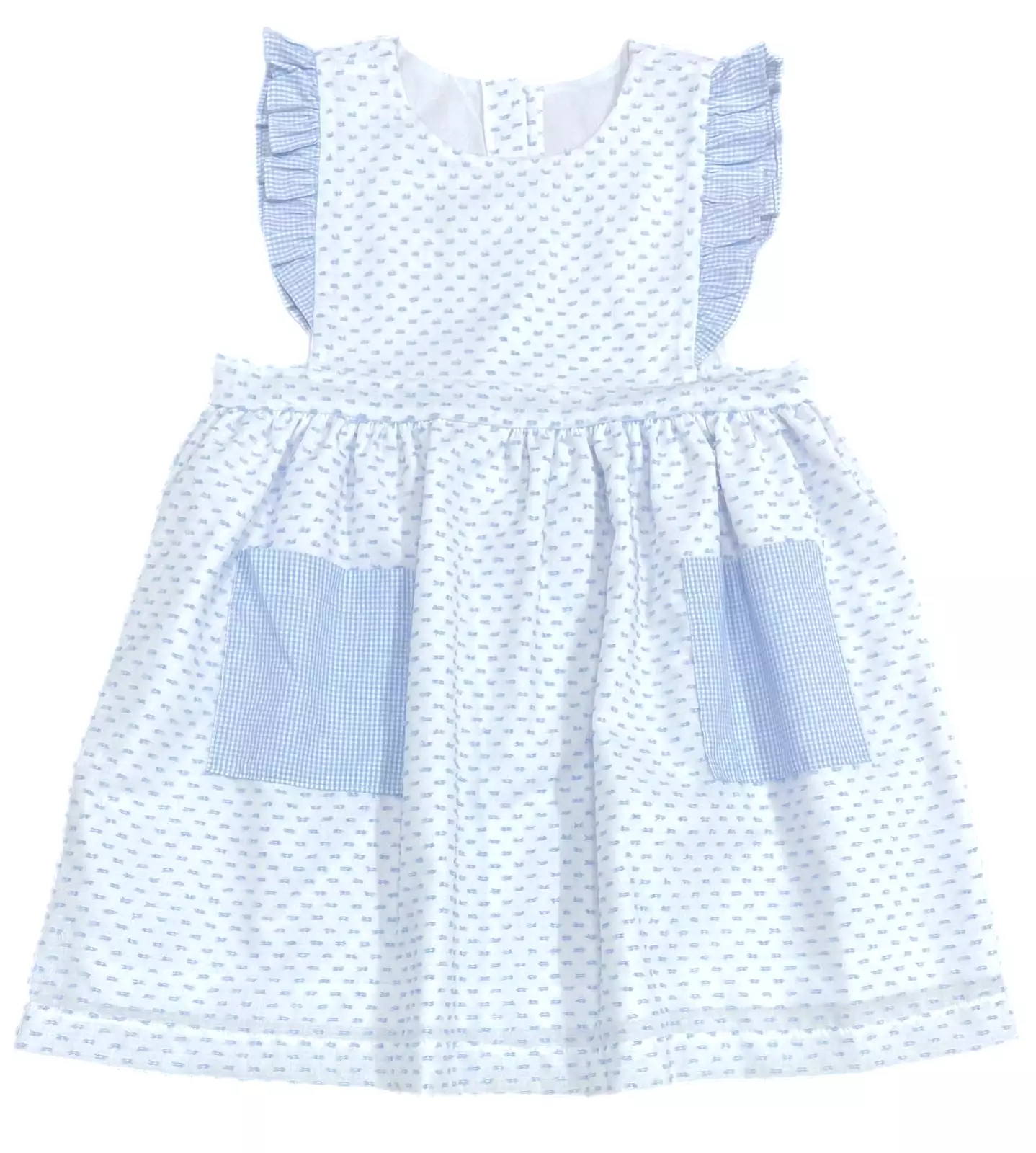 James & Lottie - Blue Swiss Dot Dress with Blue Gingham Pockets Margaret Dress