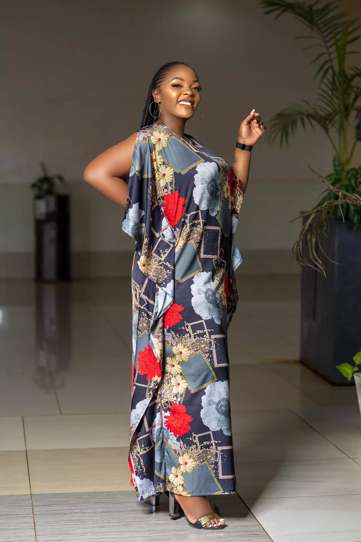 Kaftan Floral Silk Dress