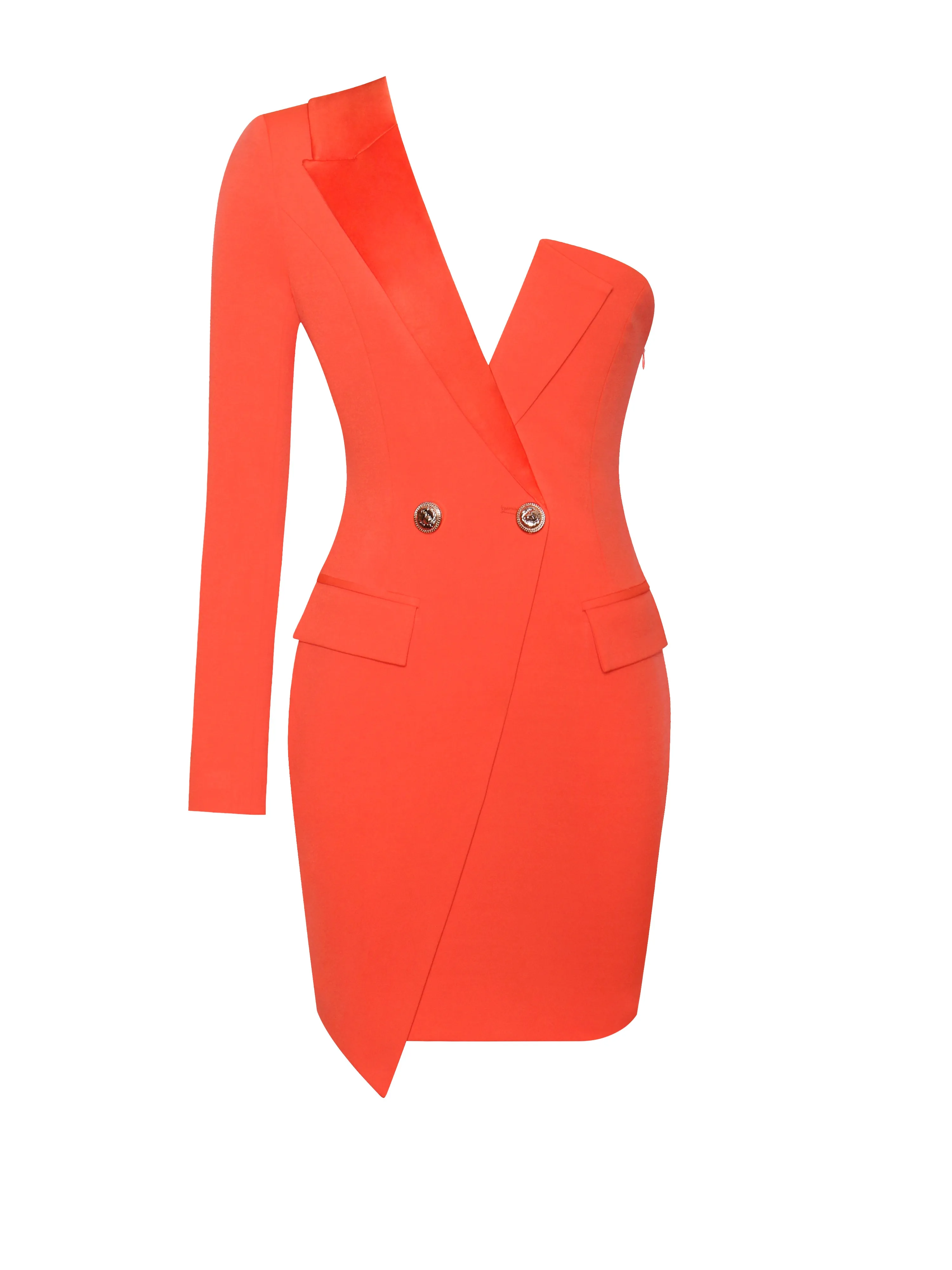 Keep One Up Orange Crepe Tuxedo Blazer Dress