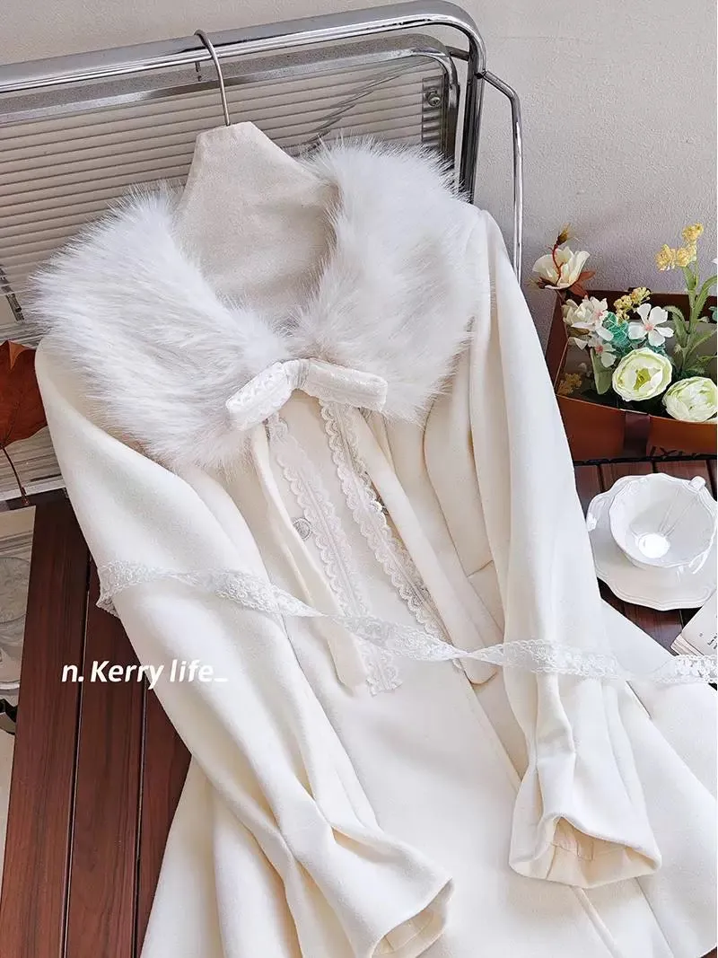 Kerry's most popular winter coat this year Winter Heroine Thousand Gold Fur Collar Waist Woolen Coat