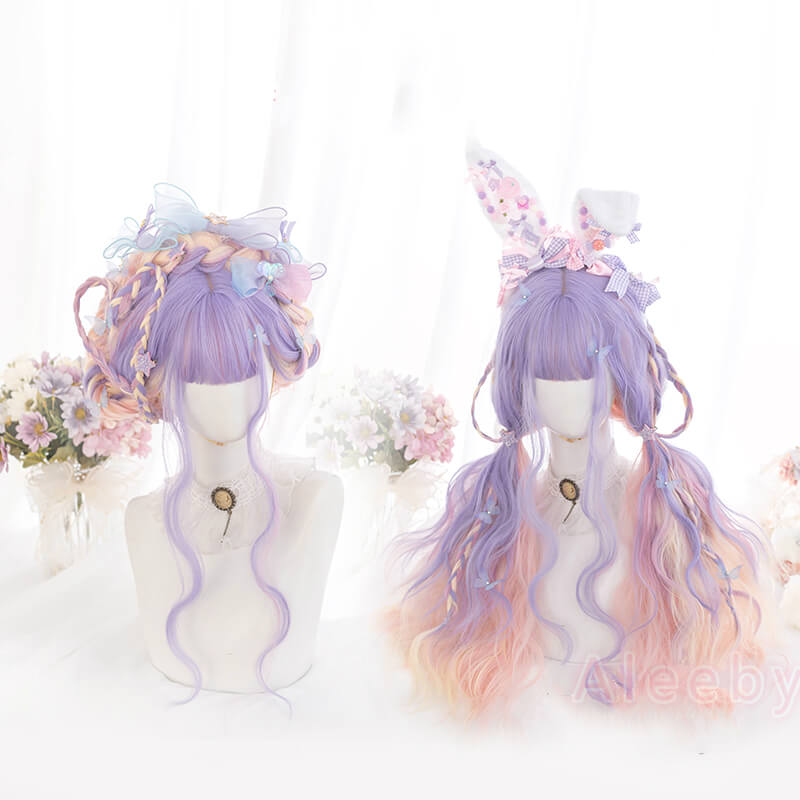 LOLITA PASTEL PURPLE PINK GRADIENT MIXTURE LONG CURLY WIG BY071707