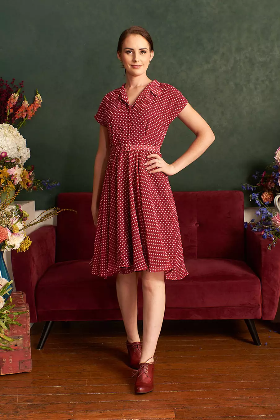 Manette Red & Cream Polka Dot Dress