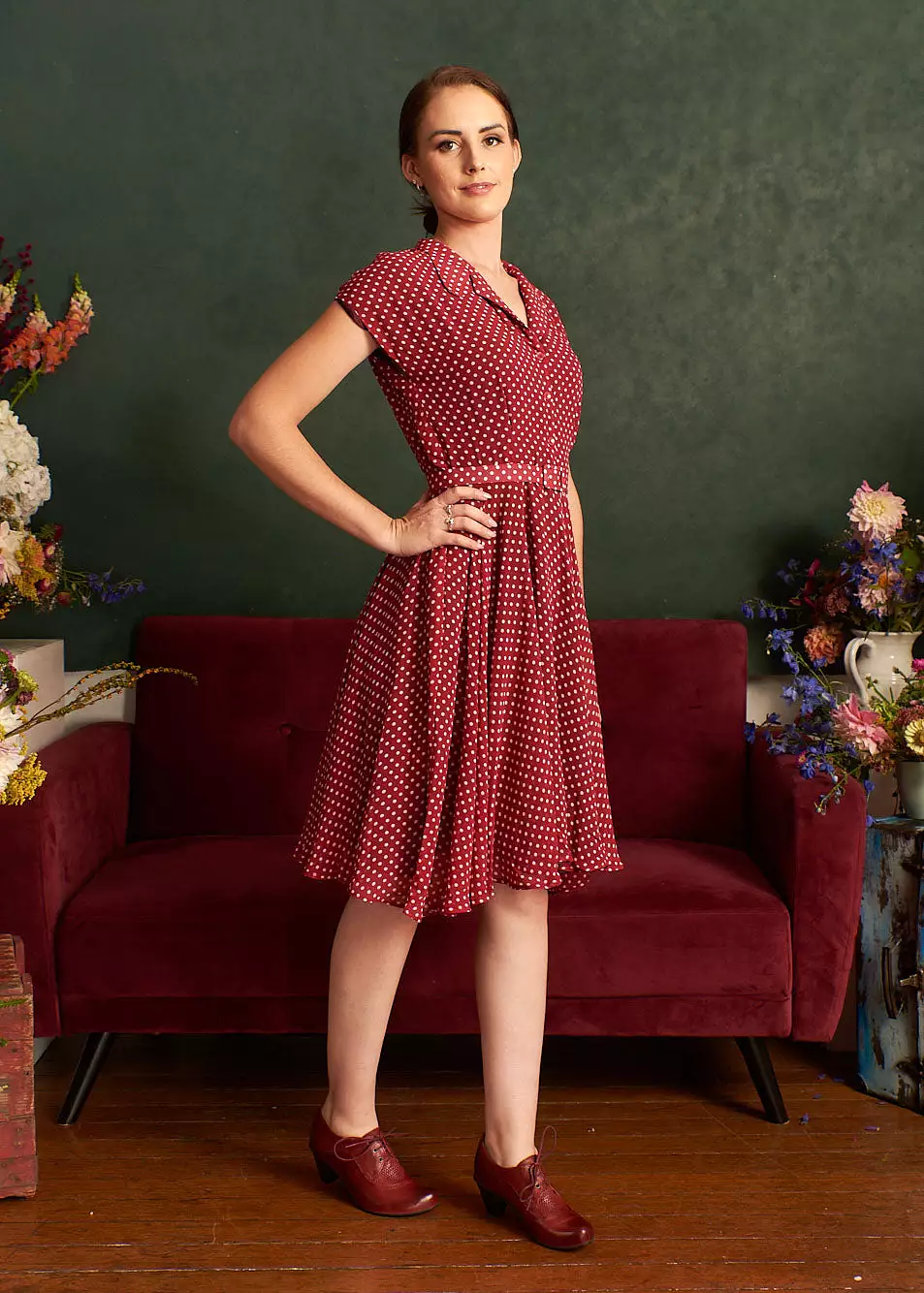 Manette Red & Cream Polka Dot Dress