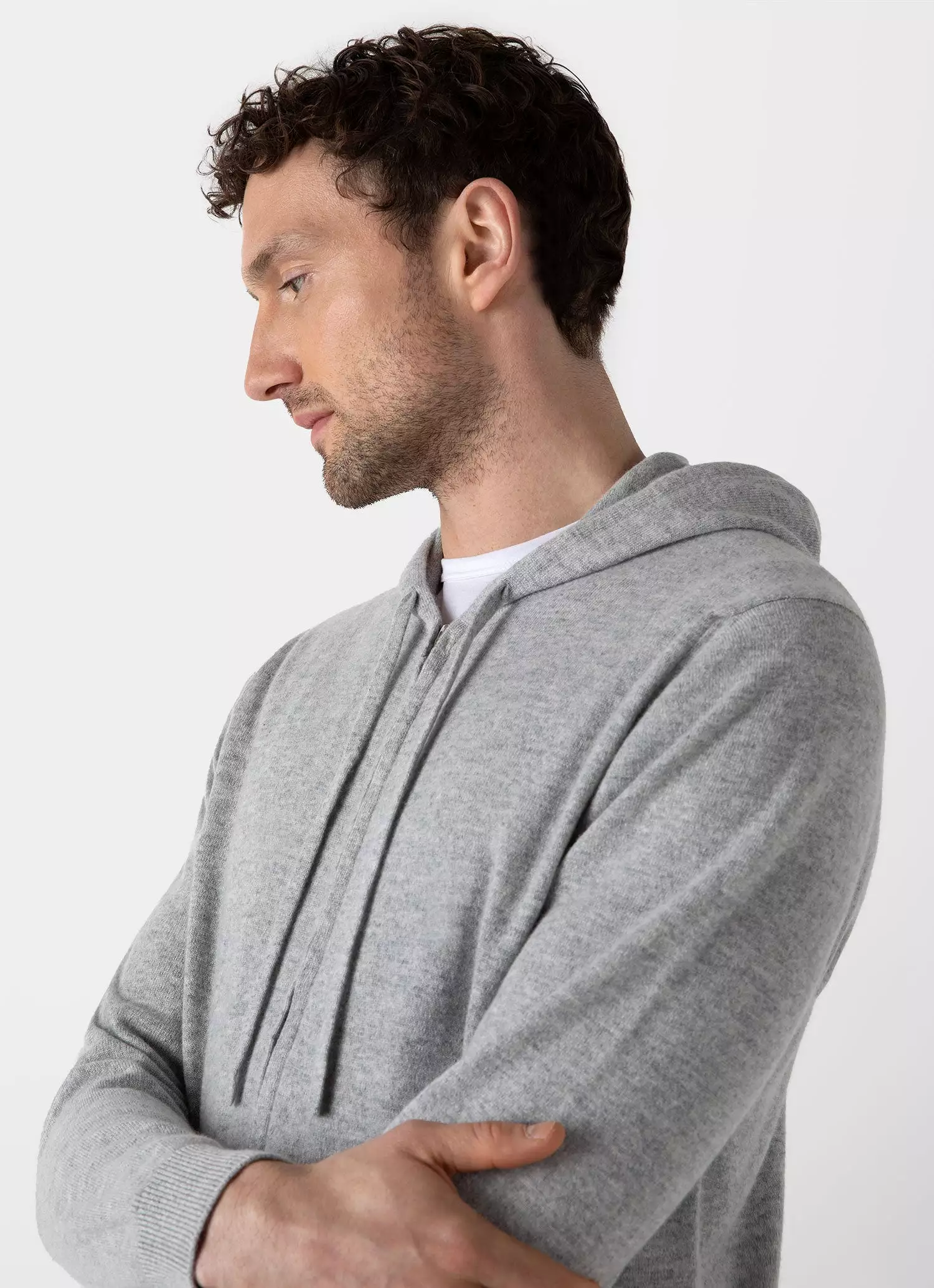 Men's Cashmere Zip Hoodie in Grey Melange