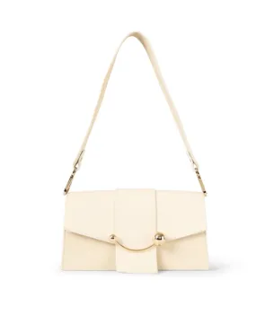 Mini Crescent Cream Leather Shoulder Bag