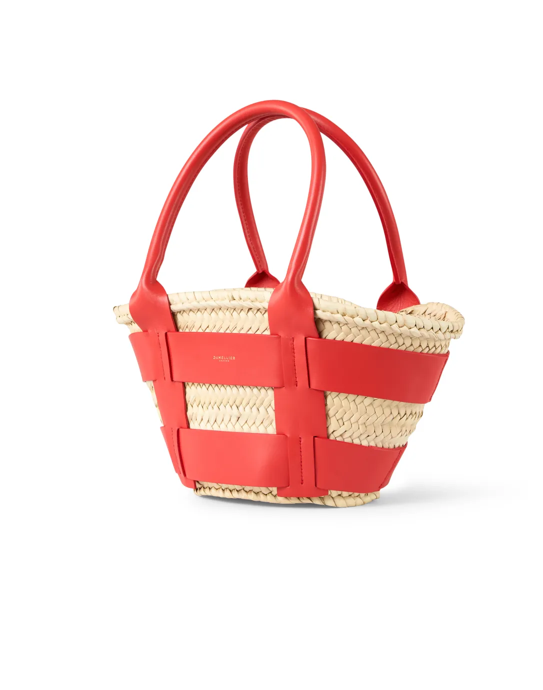 Mini Santorini Red Leather and Raffia Tote Bag