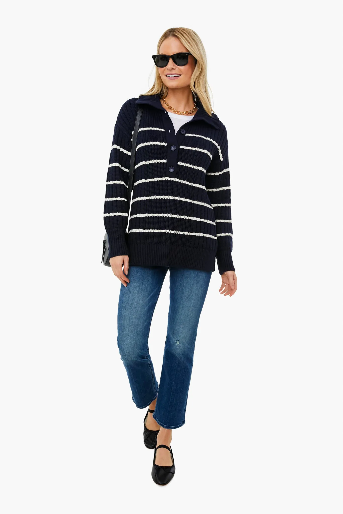 Navy And Cream Paloma Mock Sweater