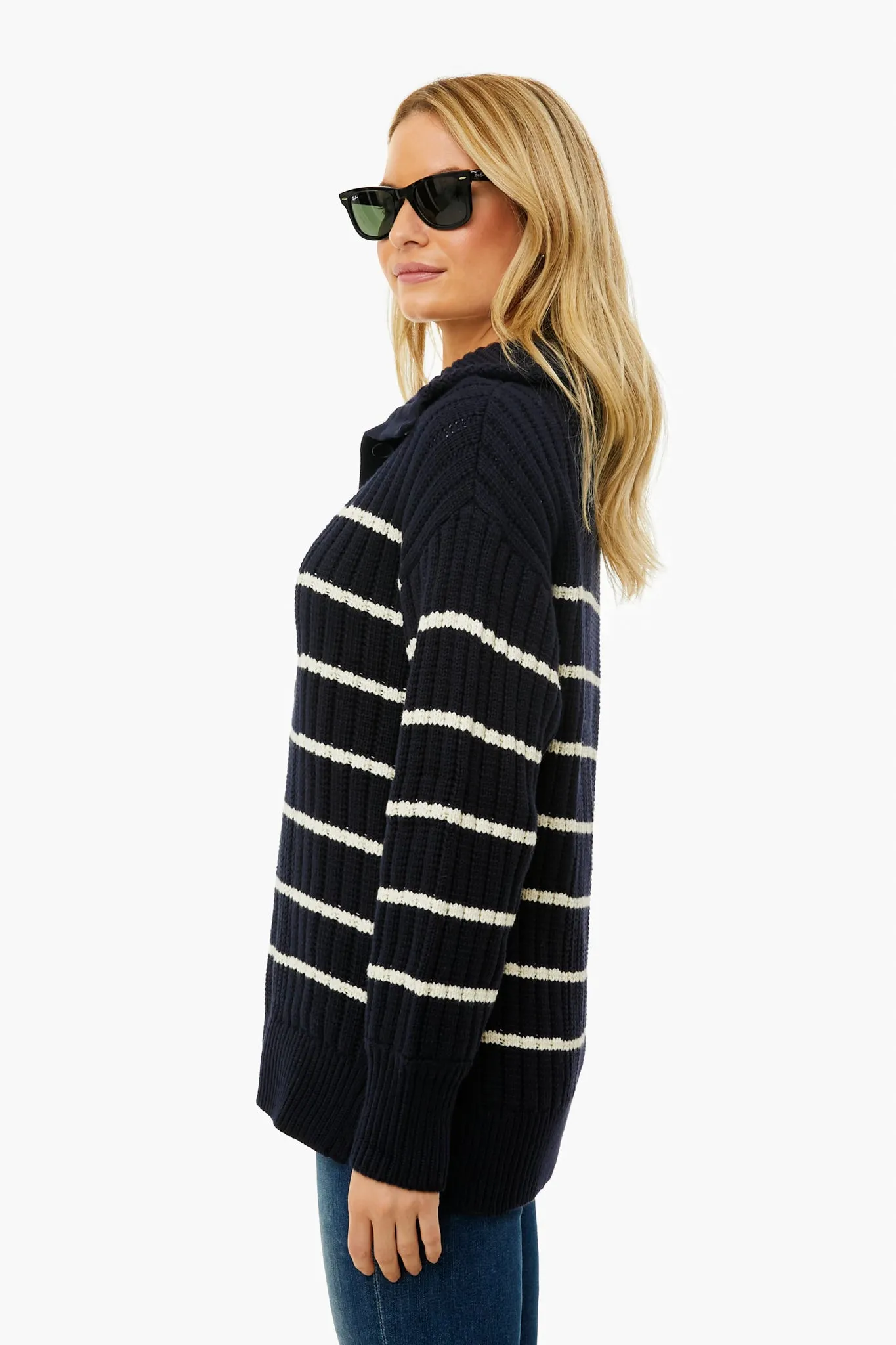 Navy And Cream Paloma Mock Sweater