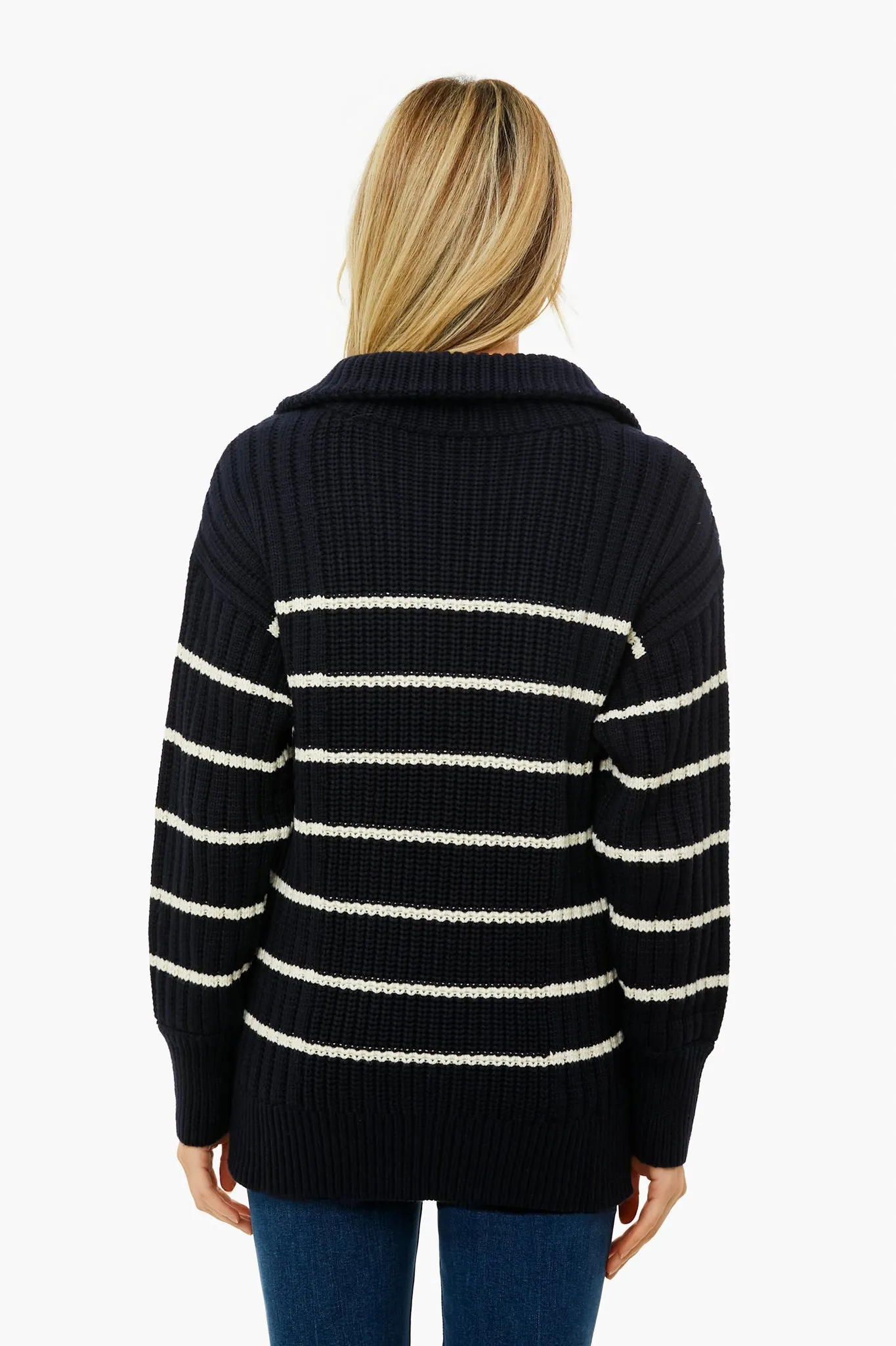 Navy And Cream Paloma Mock Sweater