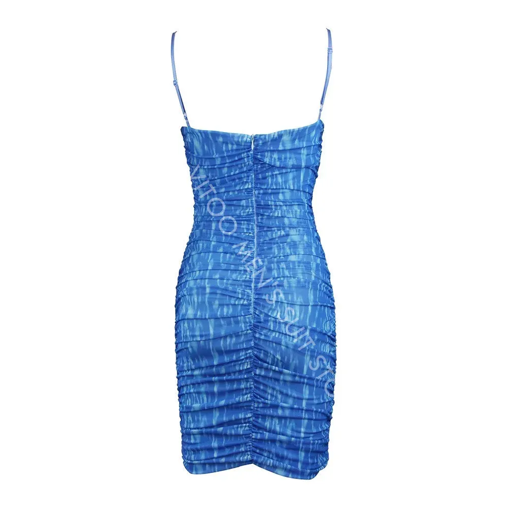 NewAsia Mesh Straps Bodycon Ruched Dress