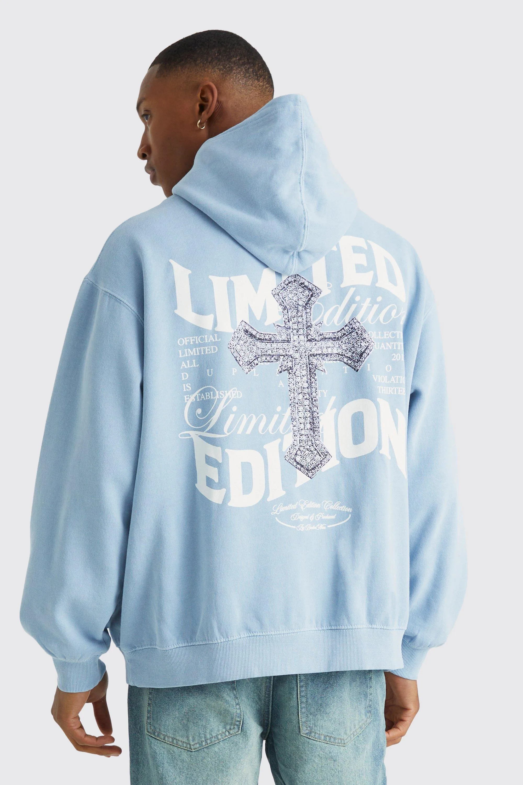 Oversized Boxy Overdye Cross Graphic Hoodie | boohooMAN UK