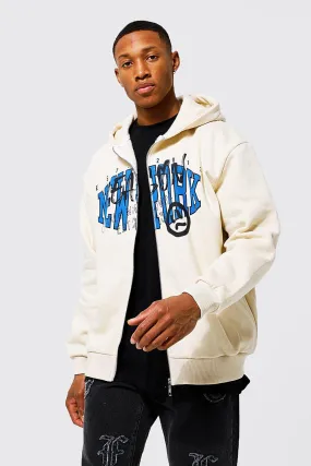 Oversized Ny Graffiti Zip Through Hoodie | boohooMAN UK