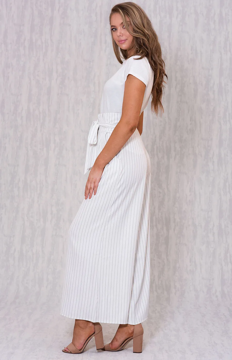 Paperbag Waist Wide Leg Stripe Pants (AP2A)