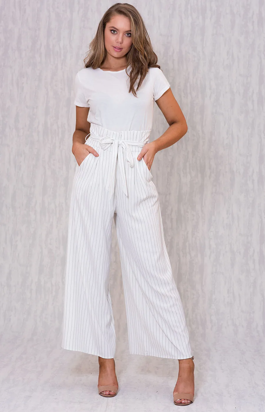 Paperbag Waist Wide Leg Stripe Pants (AP2A)