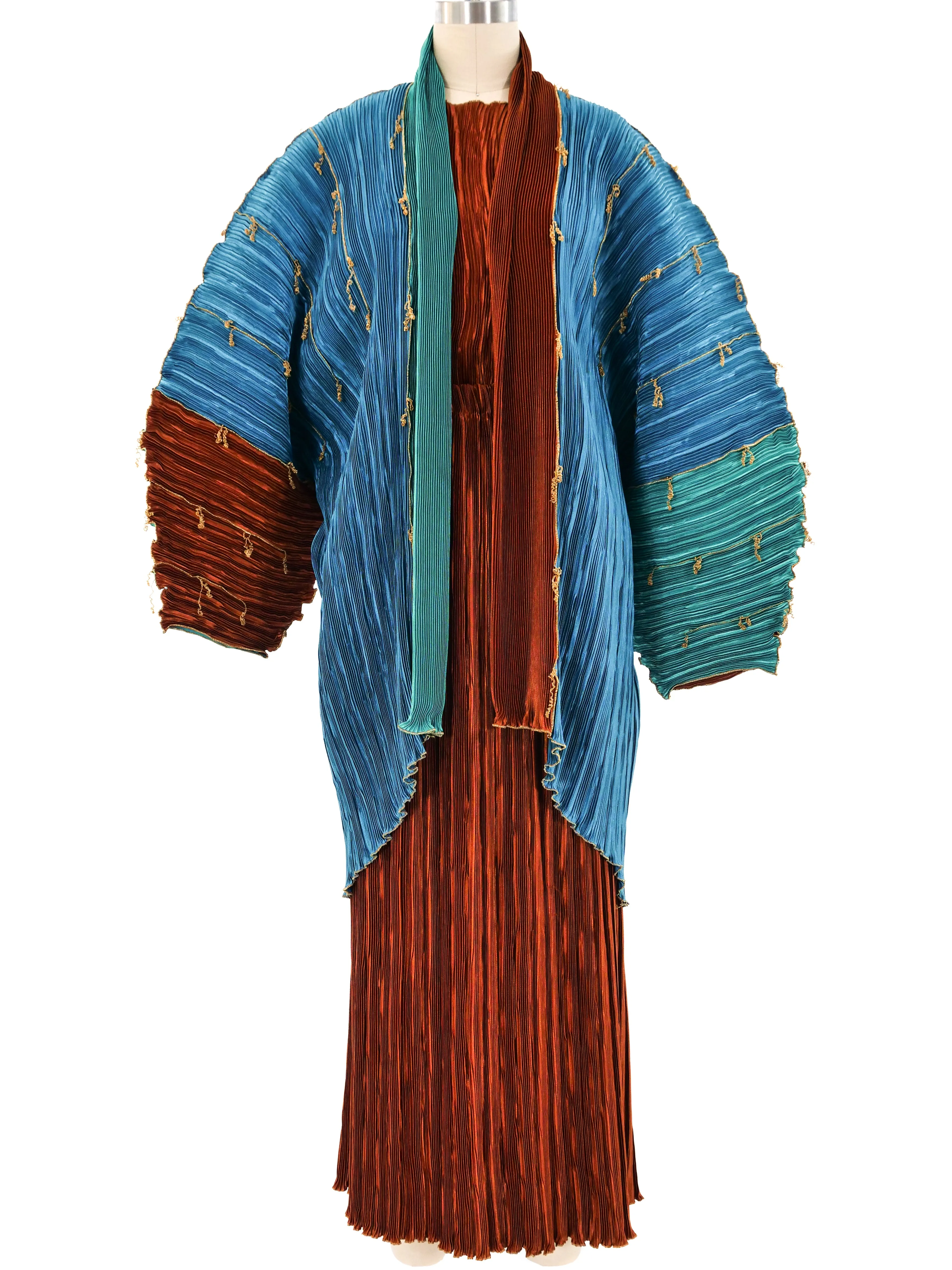 Pleated Structural Jacket and Skirt Ensemble