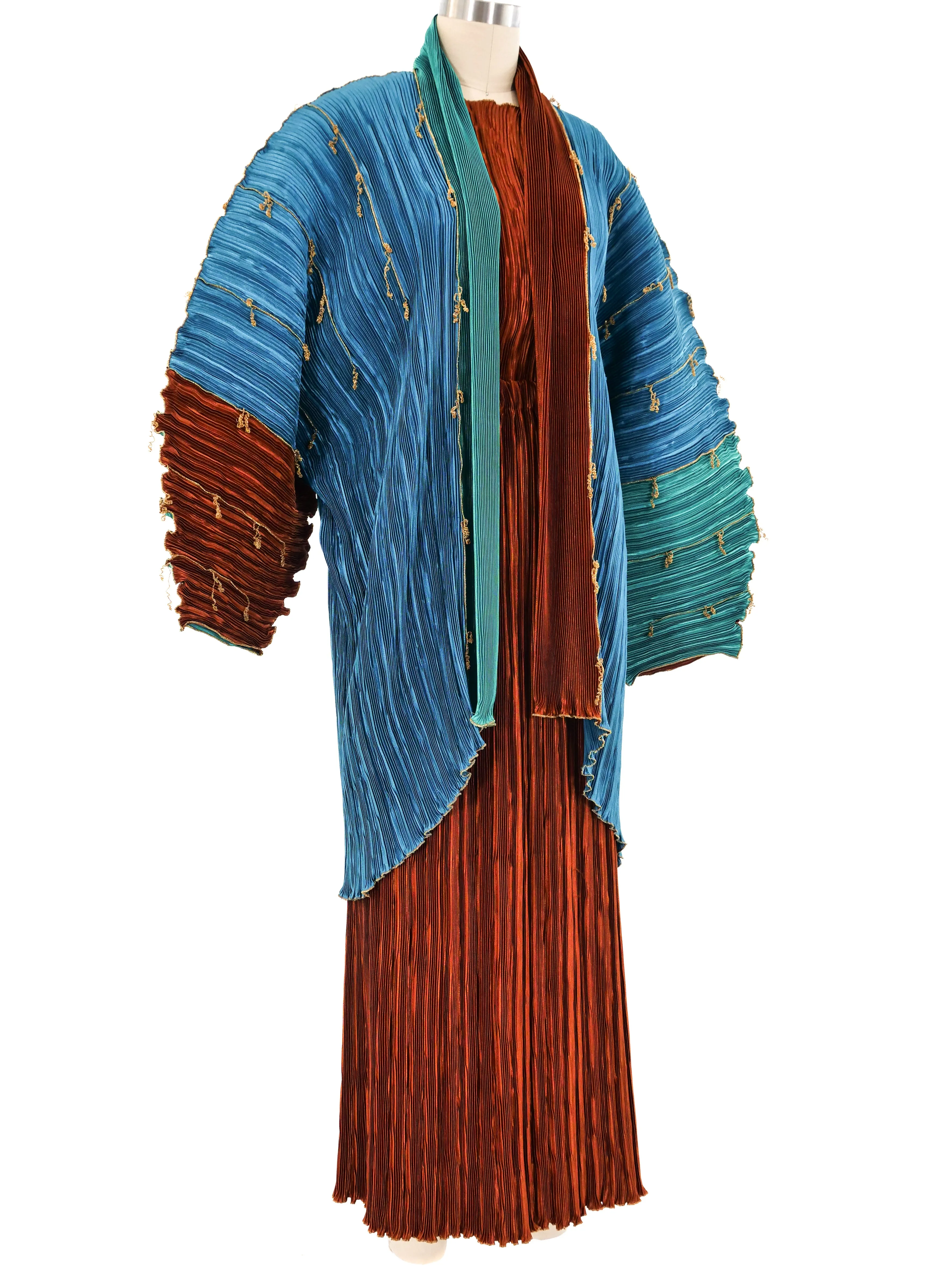 Pleated Structural Jacket and Skirt Ensemble