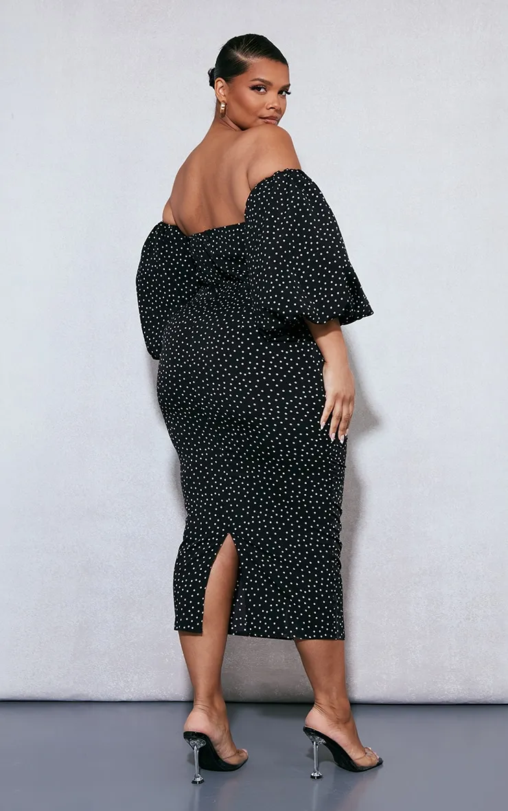 Plus Black Polka Dot Bandeau Midi Dress