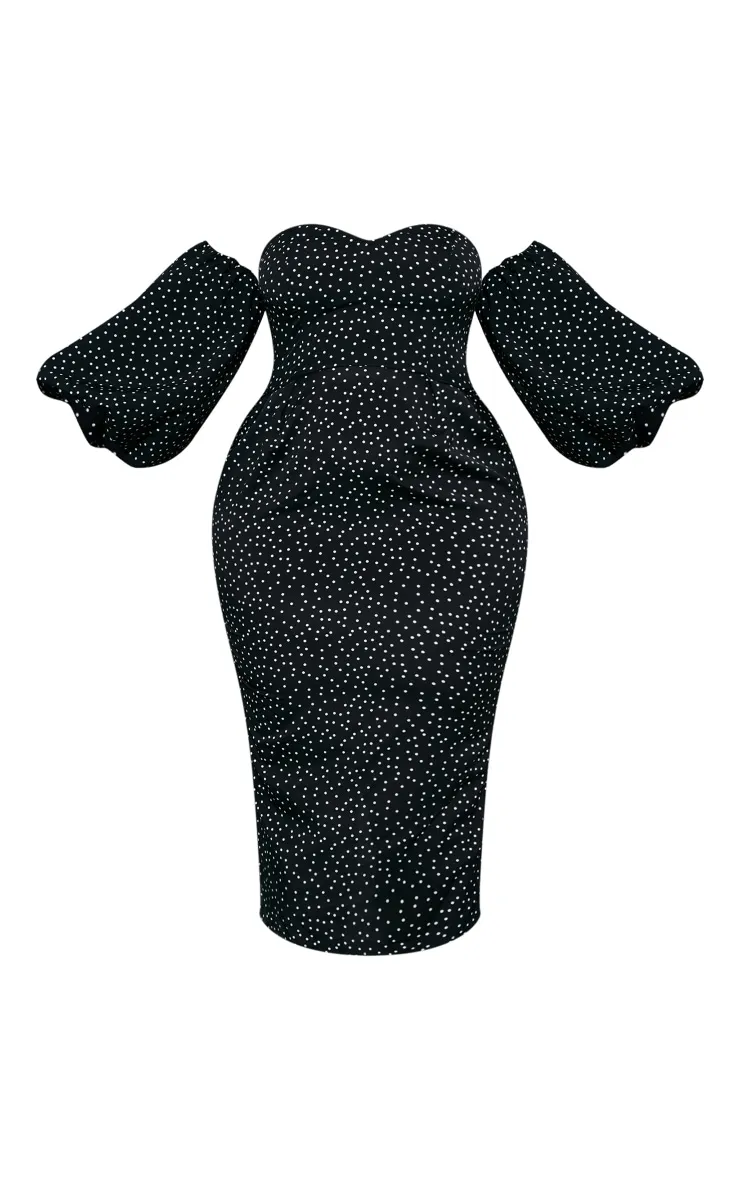 Plus Black Polka Dot Bandeau Midi Dress