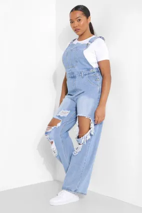 Plus Distressed Boyfriend Overalls