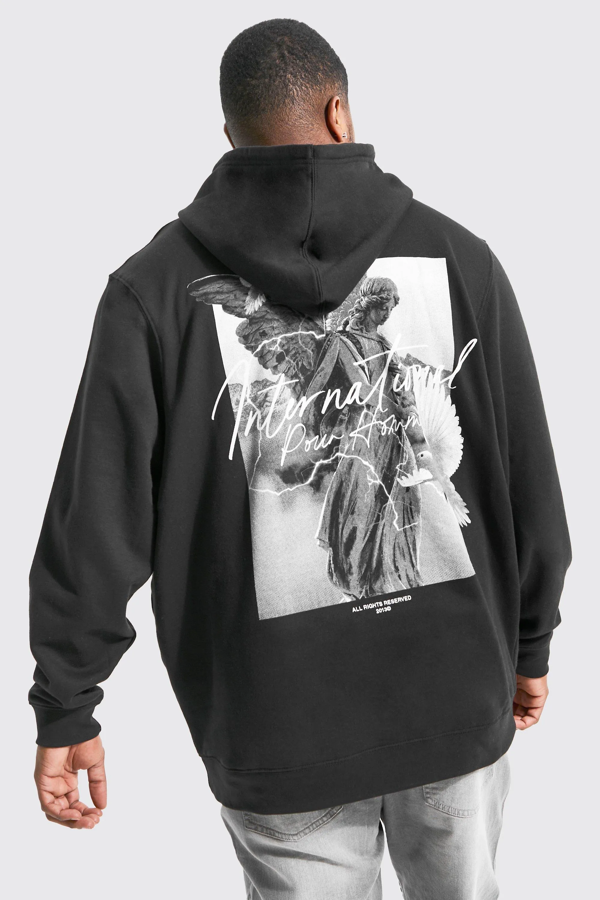 Plus Statue Back Graphic Hoodie | boohooMAN UK