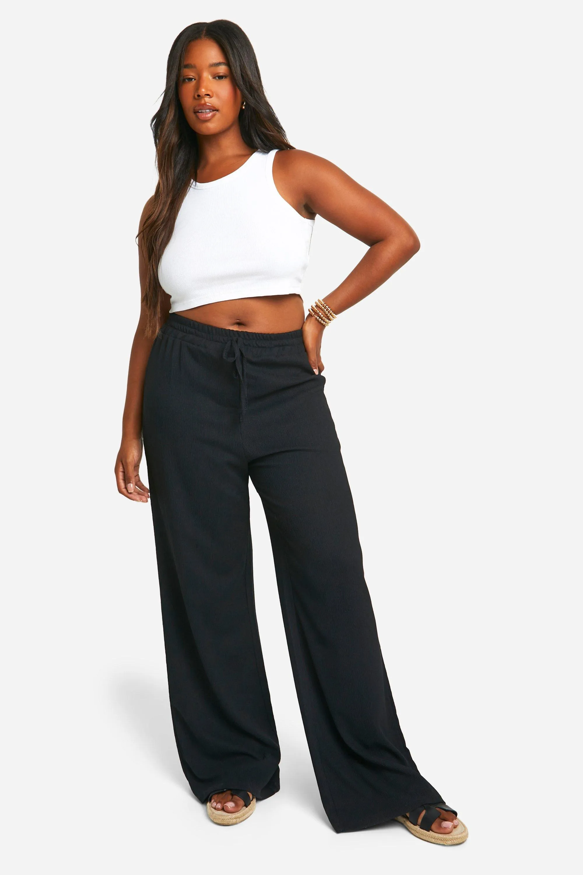 Plus Textured Relaxed Wide Leg Pants