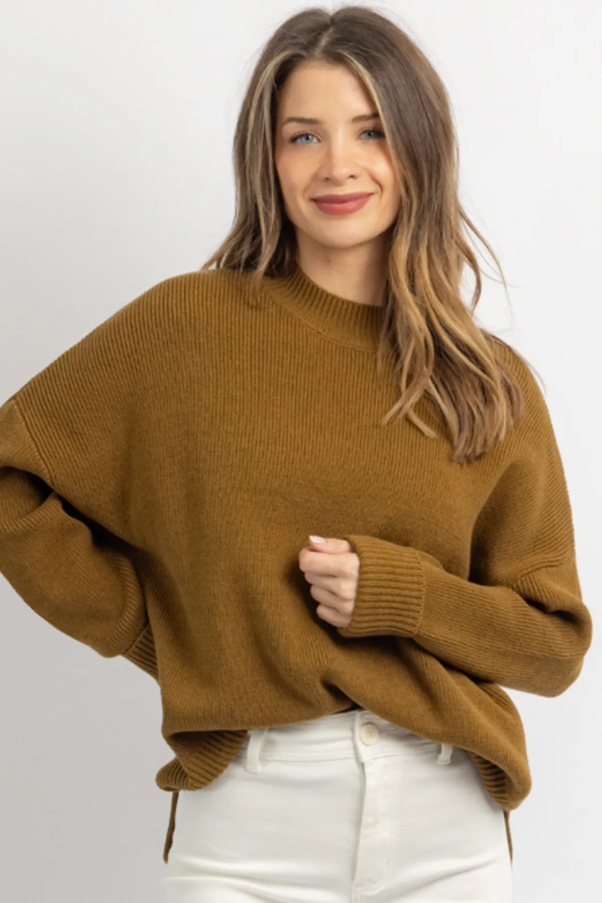 RICH OLIVE RIBBED SWEATER