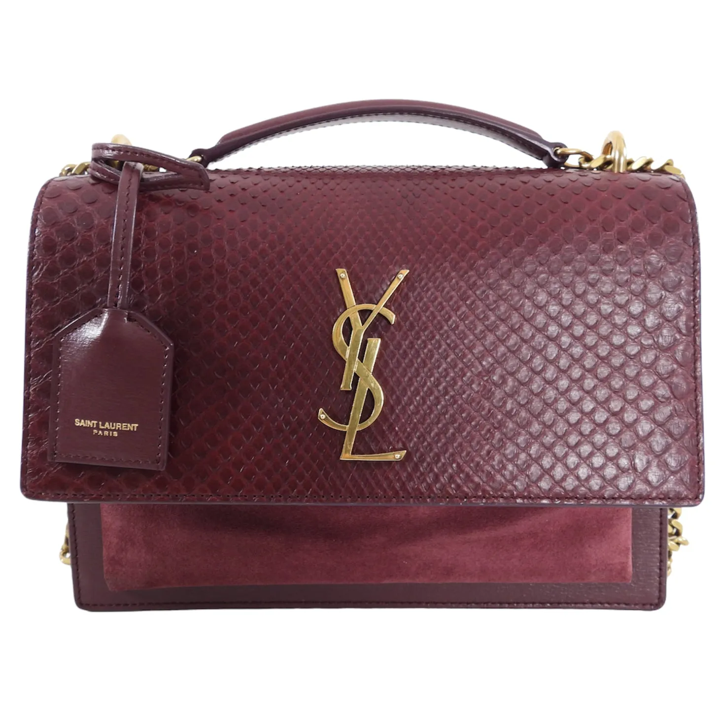 Saint Laurent Burgundy Exotic Medium Sunset Bag