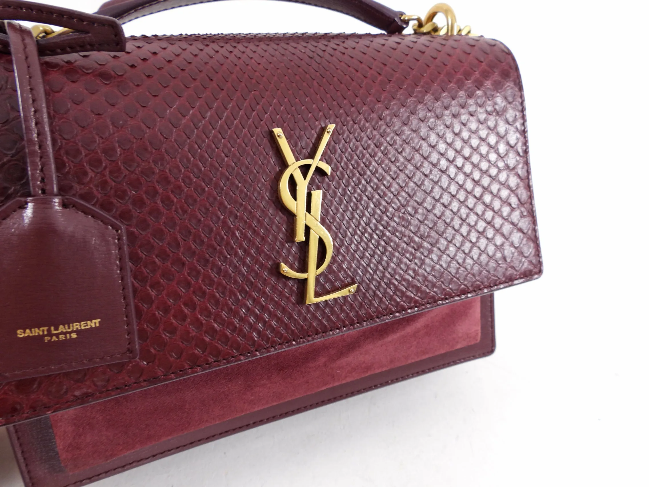 Saint Laurent Burgundy Exotic Medium Sunset Bag