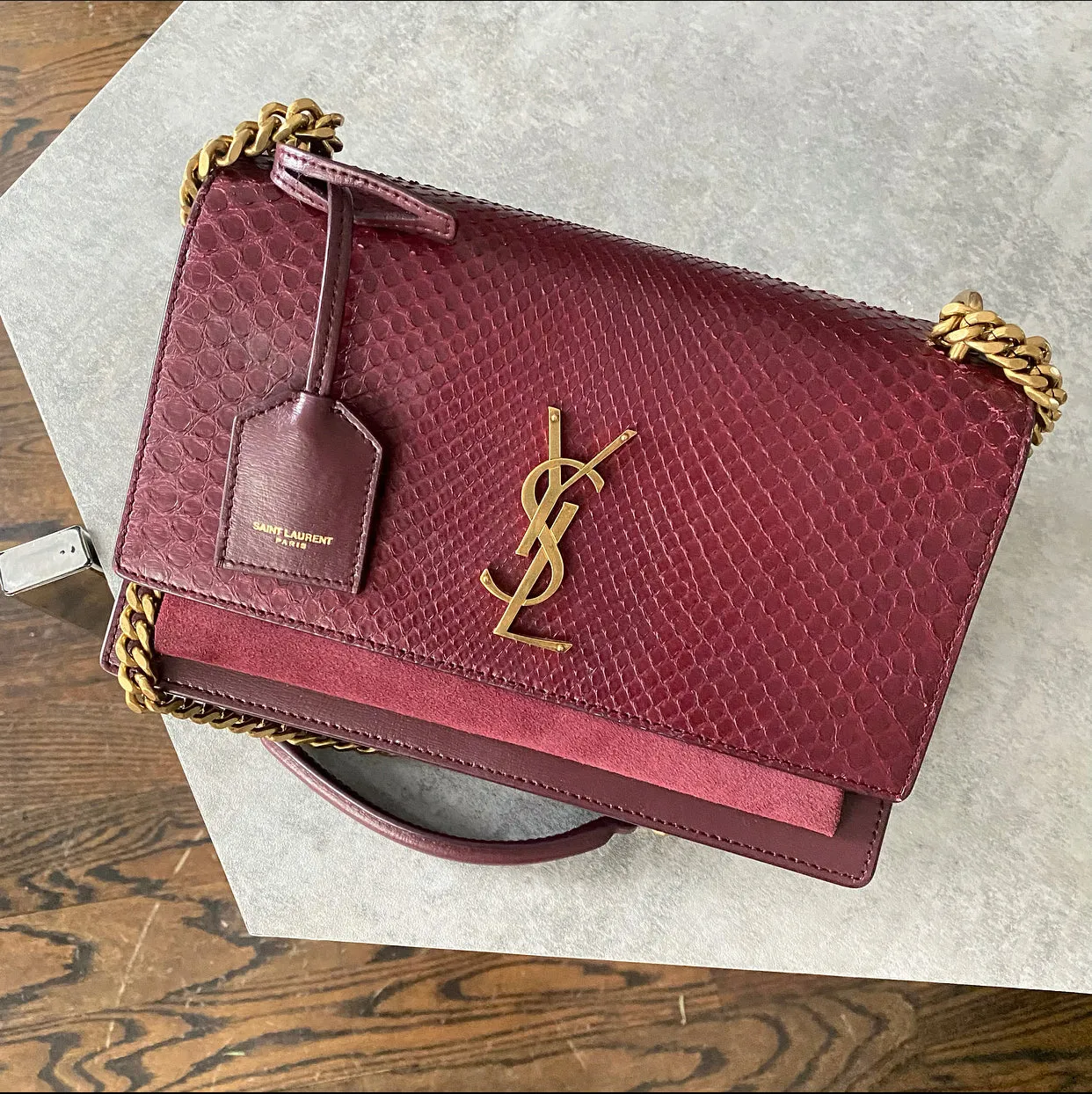 Saint Laurent Burgundy Exotic Medium Sunset Bag