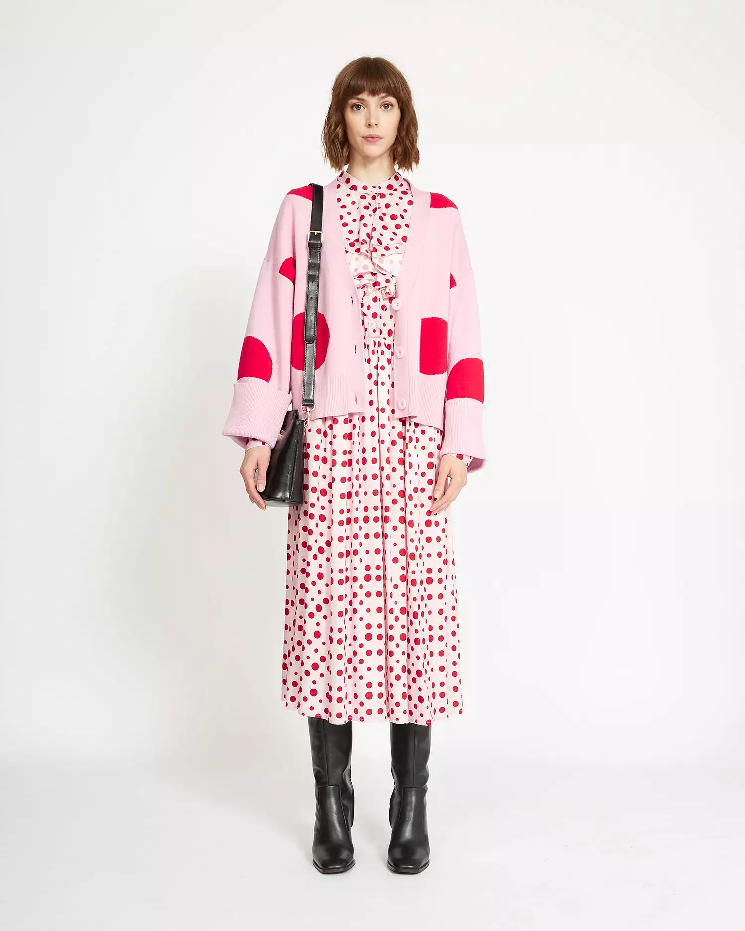 Silvian Heach Pink and Red Polka Dot Dress