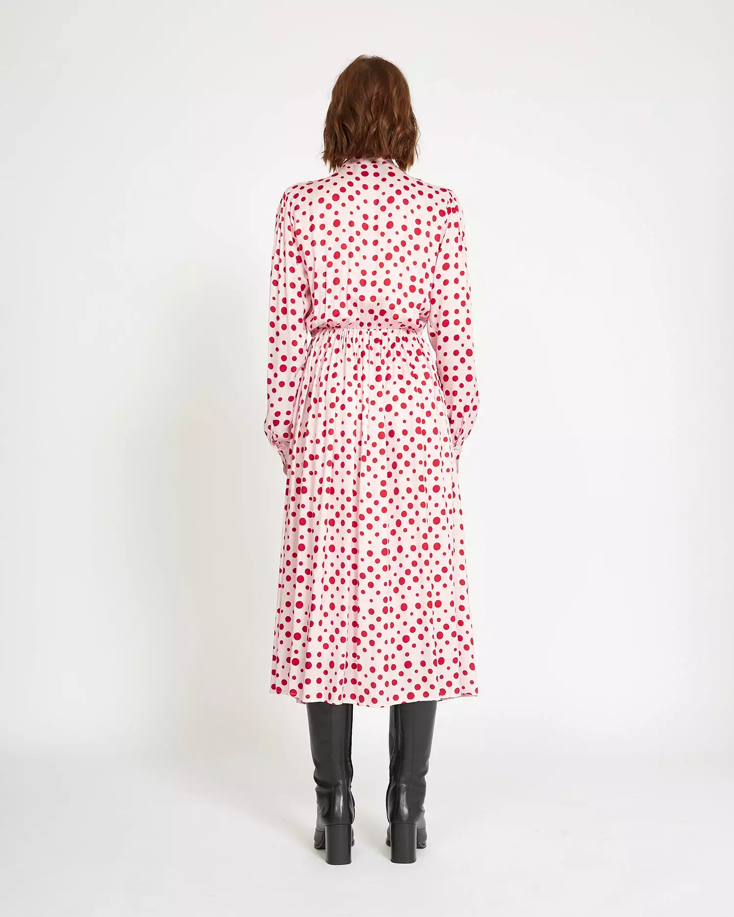 Silvian Heach Pink and Red Polka Dot Dress