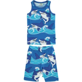 Smfolk Brilliant Blue Tank top and cycling shorts with sharks