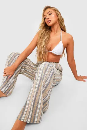 Striped Linen Look Wide Leg Beach Pants