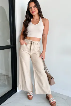 Sunny In San Fran Wide Leg Denim Pants (Beige)