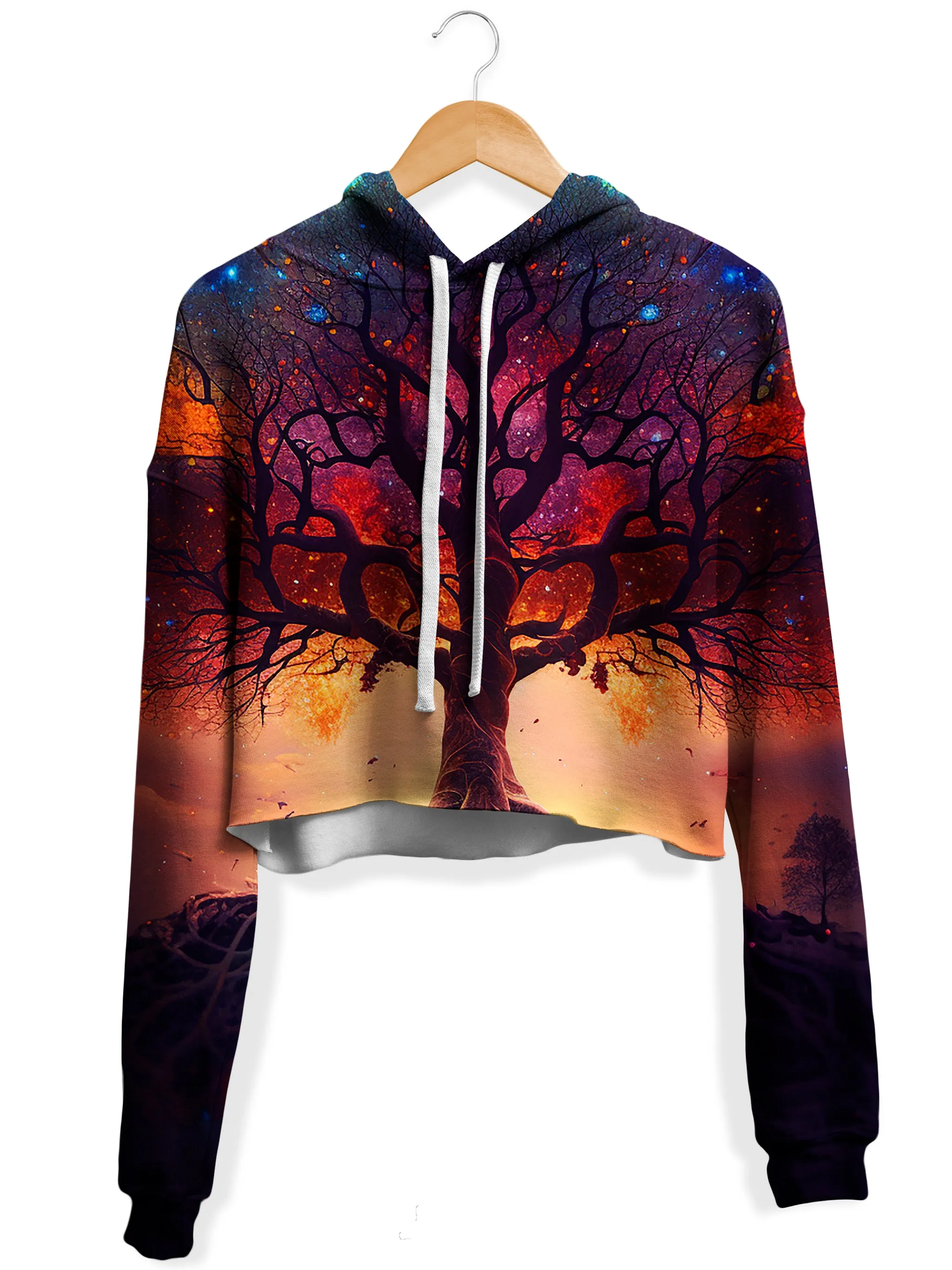 Sunset Fractal Tree Fleece Crop Hoodie