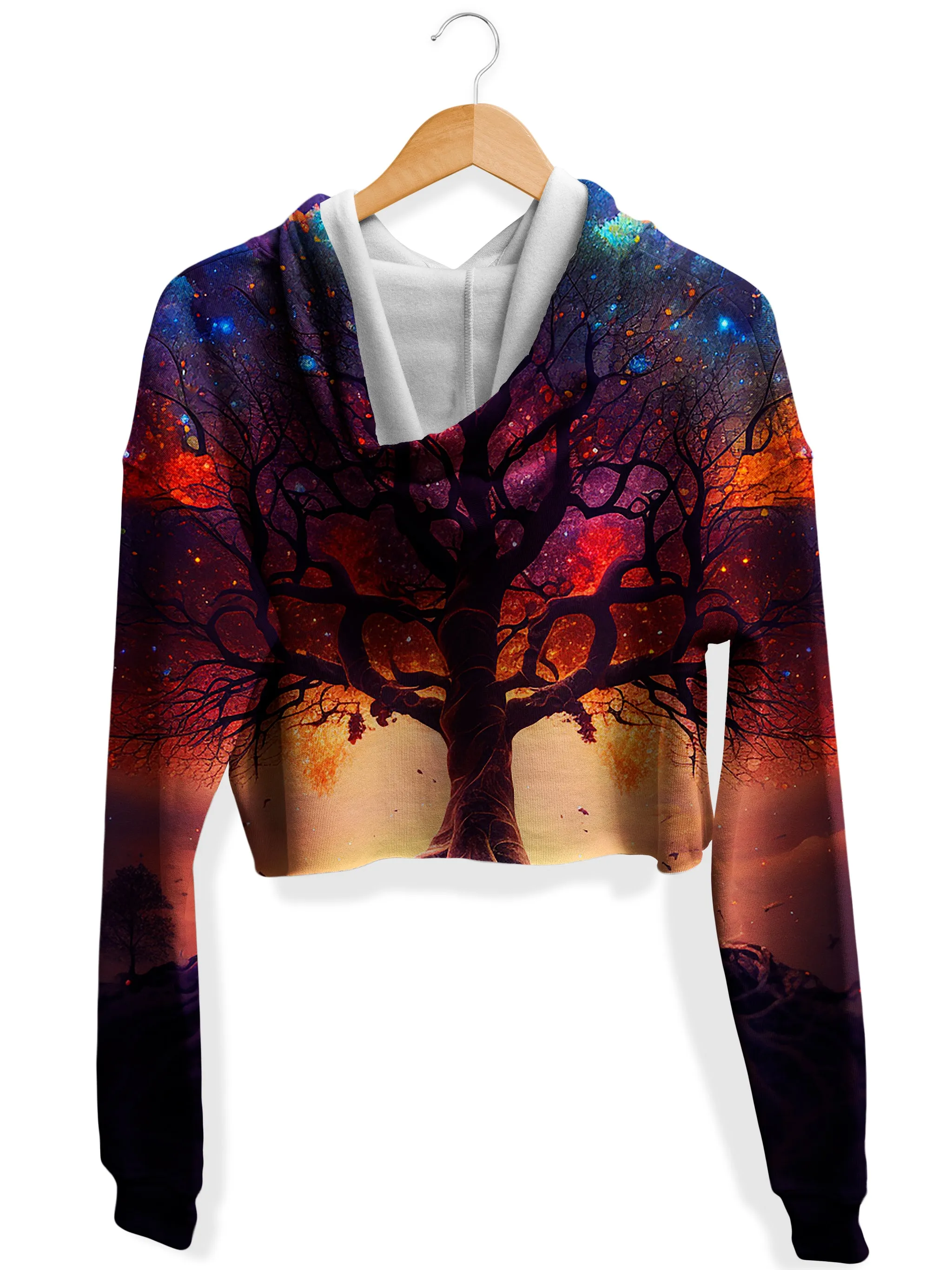 Sunset Fractal Tree Fleece Crop Hoodie