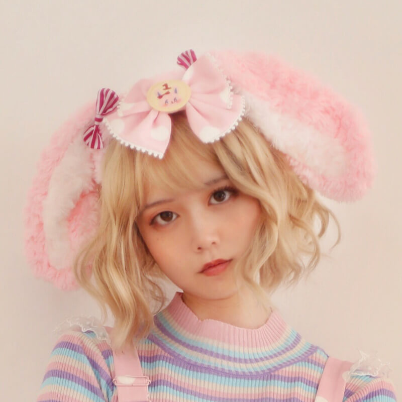 SWEET PINK BUNNY EARS BOW HEADBAND BY62903