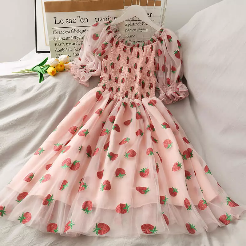 SWEET STRAWBERRY BLING MESH DRESS BY61503