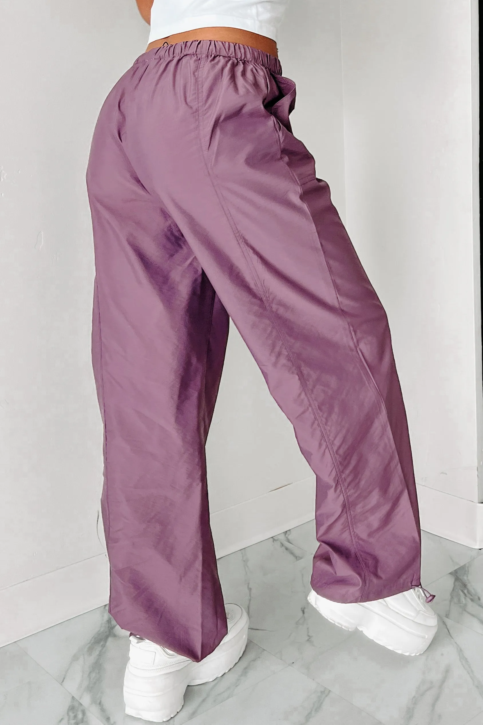 Taking Time Wide Leg Drawstring Cargo Pants (Purple)